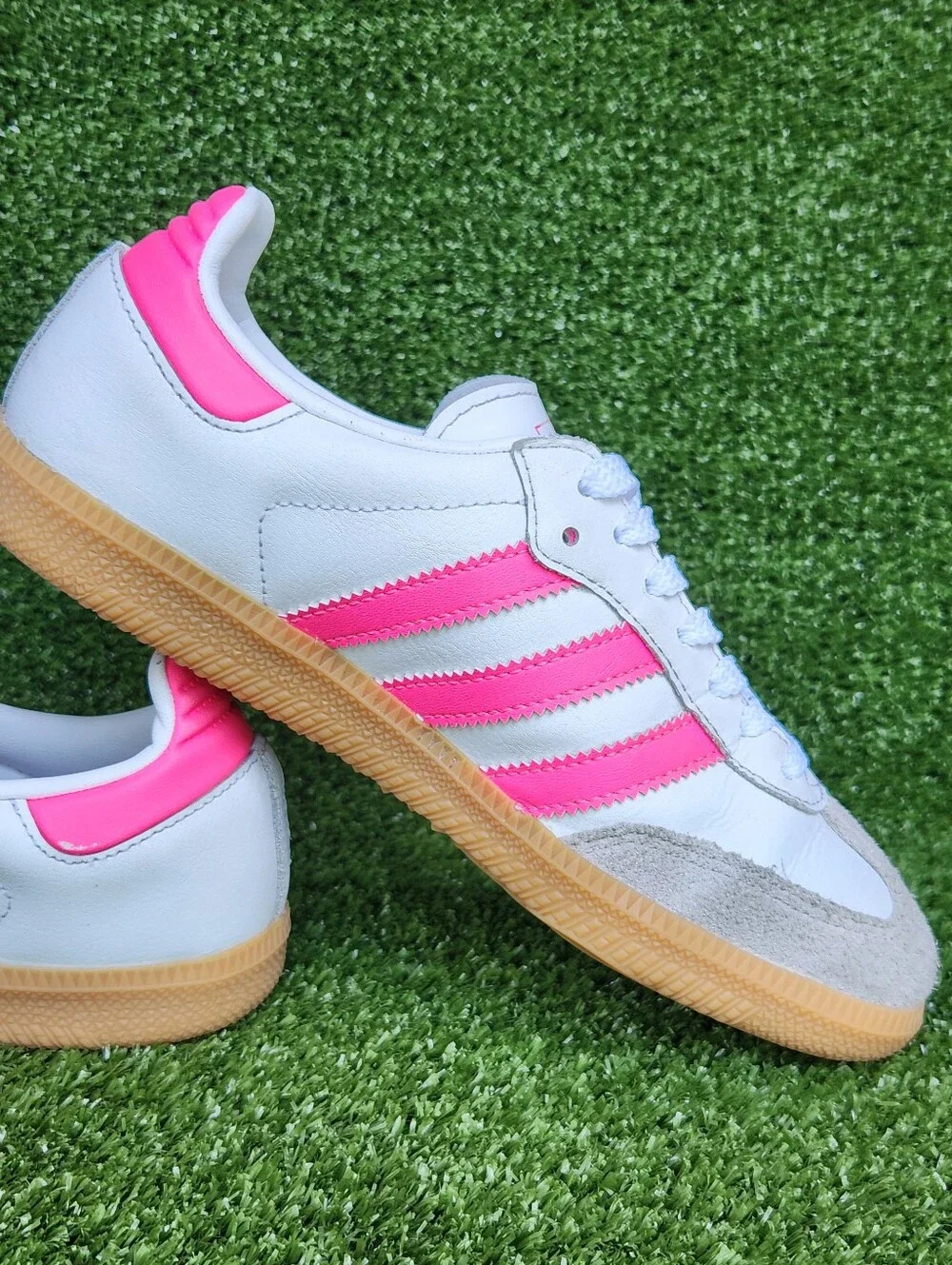 Adidas Samba Big Girls Kids Classic White Pink Leather Sneakers Shoes Size 3.5